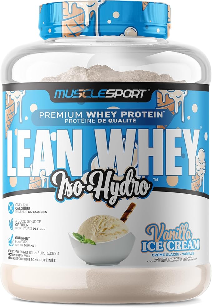 Musclesport Lean Whey Revolution??Protein Powder - Whey Protein Isolate - Low Calorie, Low Carb, Low Fat, Incredible Flavors - 25g Protein per Scoop - 5lb Vanilla Ice Cream