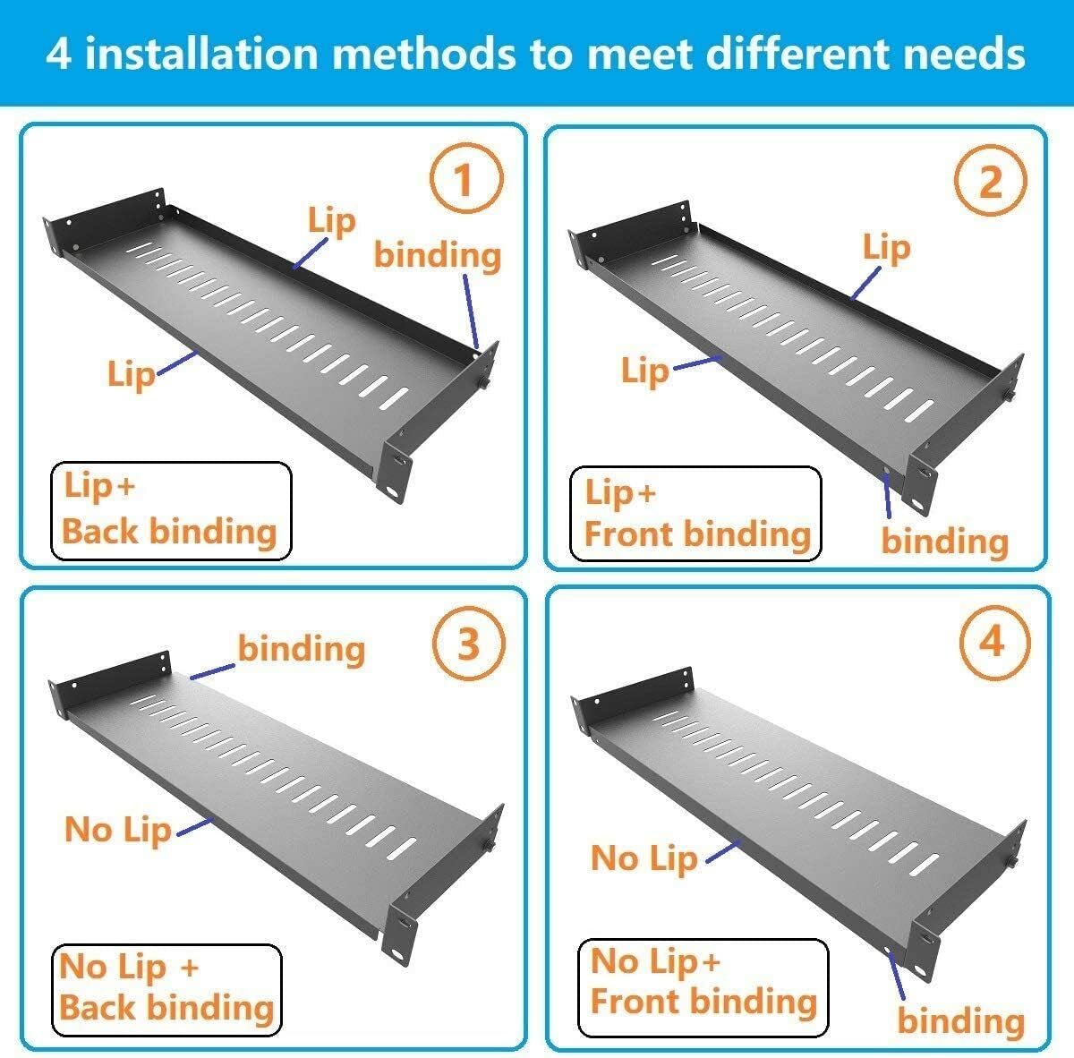 JINGCHENGMEI 1U 6"(152mm) 19-Inch Cabinet(1U6V) Disassembled Vented Cantilever Server Rack Mount Shelf Depth