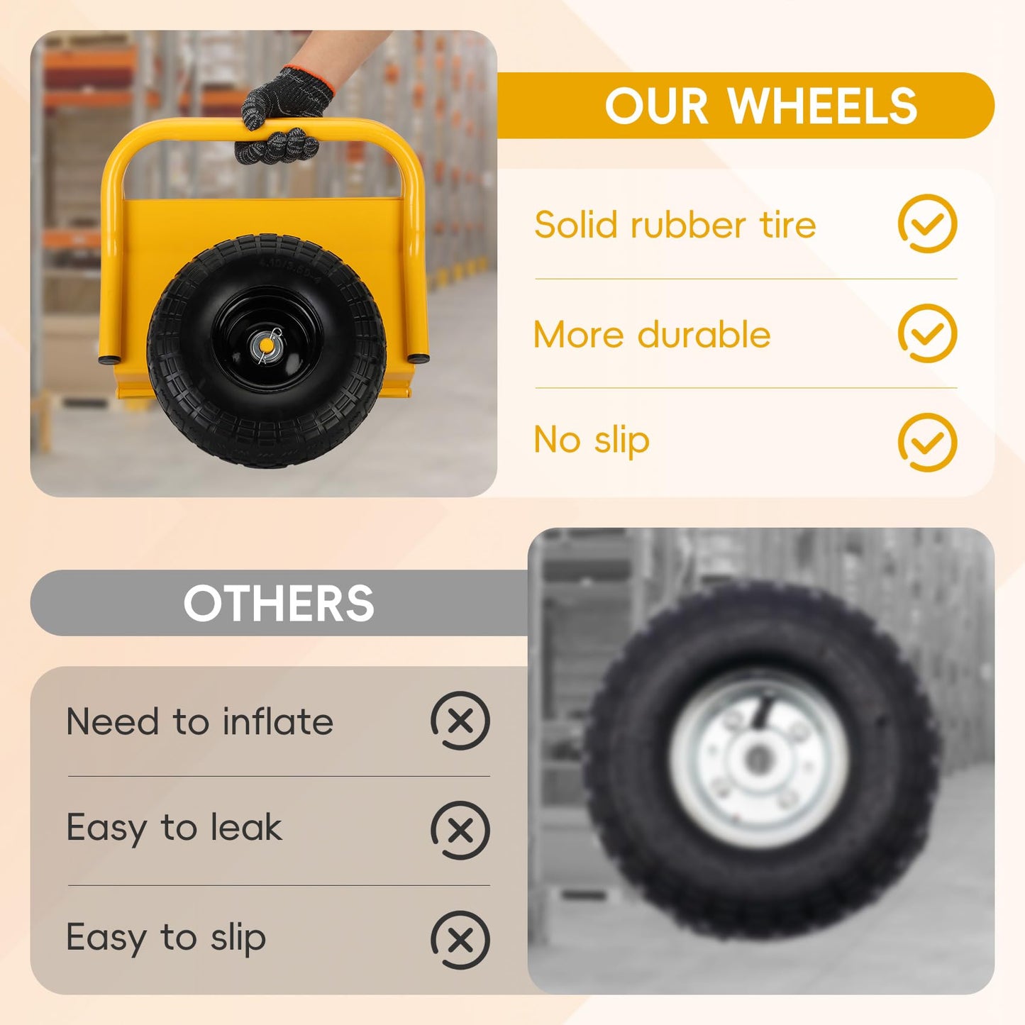 Heavy Duty Panel Dolly Slab Dolly Two Comfortable Handles 10 Inch Solid Rubber Tires Supports Up to 1000 Pounds All Terrain Movement Ideal for Heavy Drywall Sheets and Door Material Transport (Yellow)