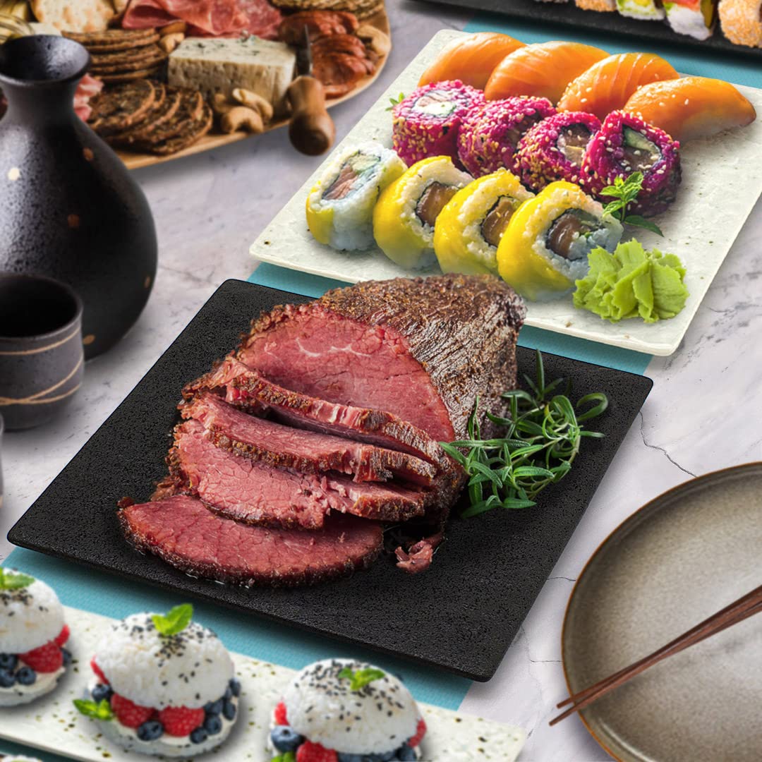 TIKUSAN Serving Platters Sushi Plate Set of 2 Square Plates Made in Japan Ceramic Plates for Dinner Party Restaurant for Appetizer Meat Dessert (Black)
