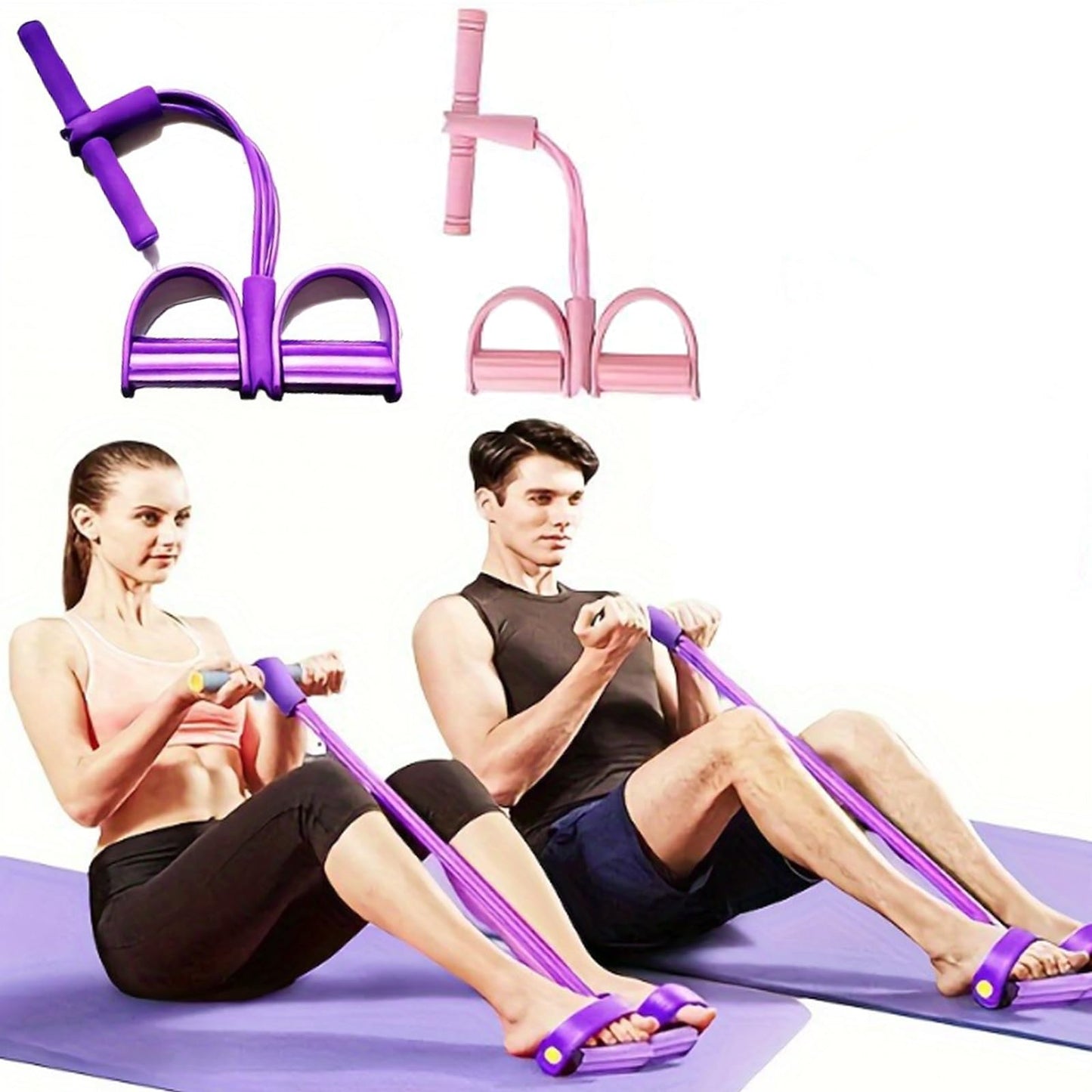 Pedal Resistance Band with Handle, Upgrade 6-Tubes Manual Tension Training Pedal,Multifunction Fitness Bands for Abdomen, Waist, Arm, Leg,Home Fitness (Purple)