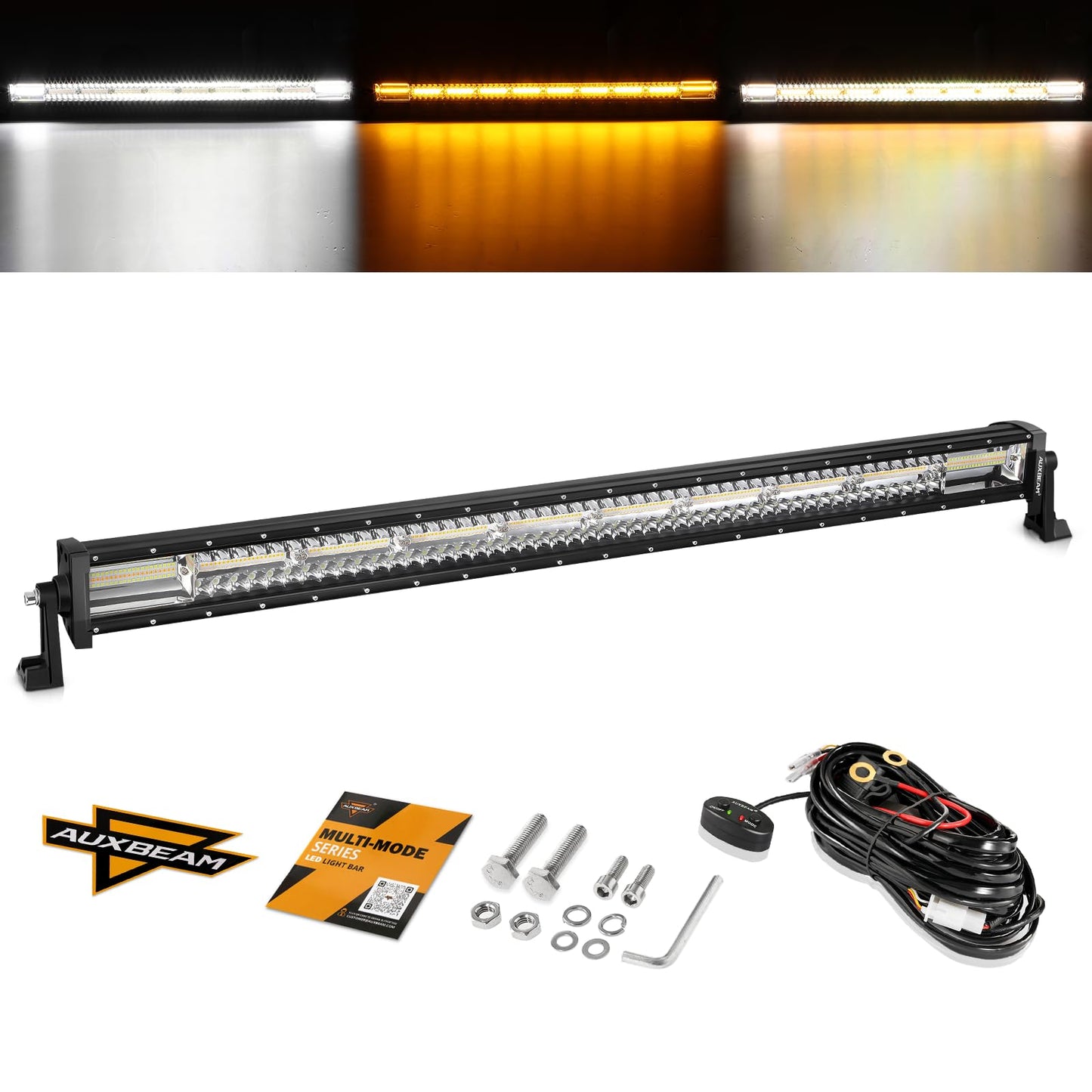 Auxbeam LED Led Light Bar 42 Inch 240W Straight Spot Flood Combo Led Off Road Lights, Amber White Strobe Offroad Fog Light Memory Function Yellow Driving Work Lights for Truck with DT Wiring Hardness