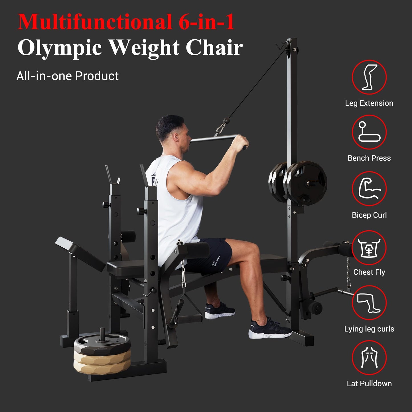 7-in-1 Olympic Weight Bench for Home Gym, 1000LB Capacity Foldable Bench Press Set with Leg Extension/Curl, Preacher Pad & Adjustable Rack, Full Body Strength Training Equipment