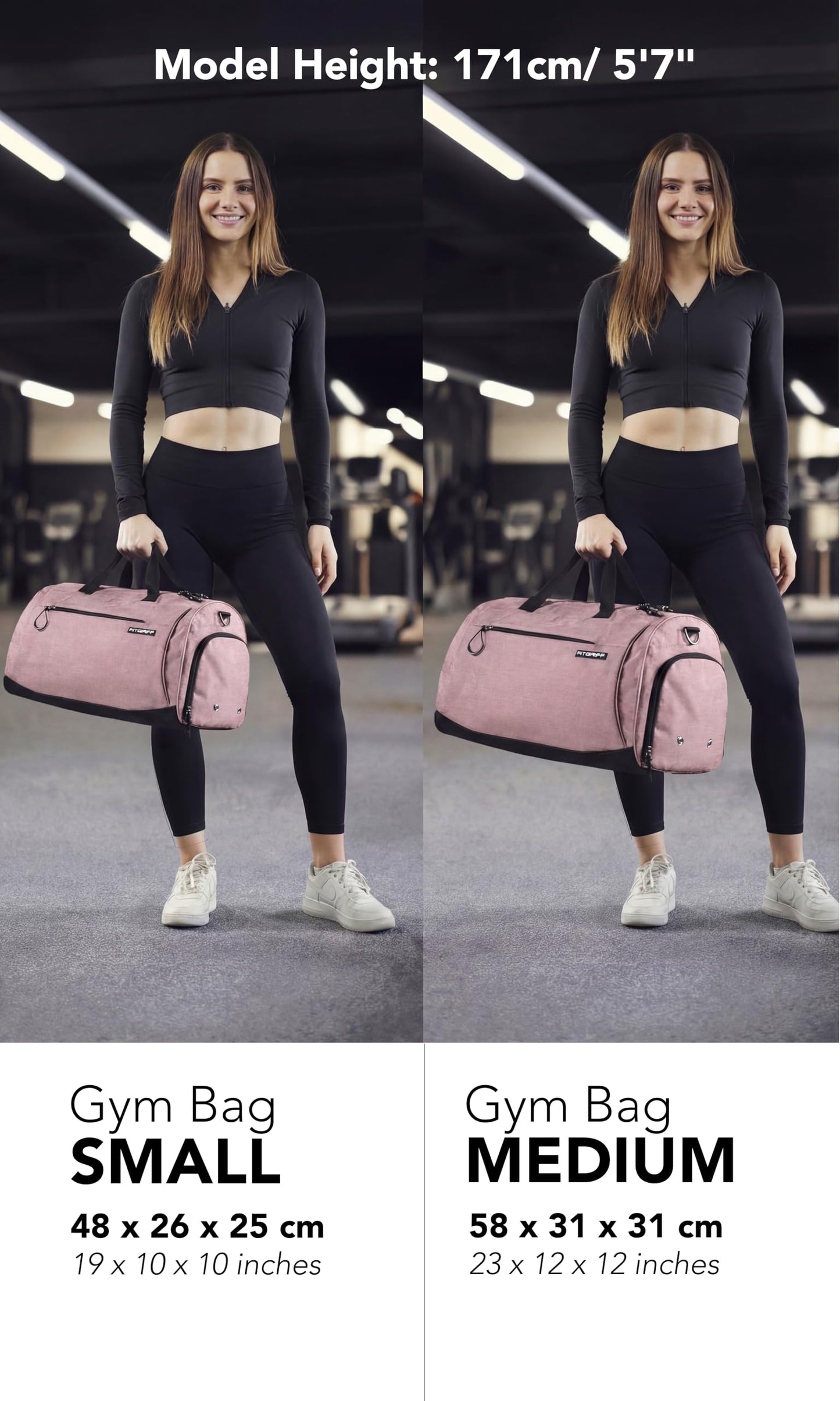 Fitgriff® Gym Bag for Men & Women with Shoe & Wet Compartment - Duffle Bag for Travel, Sports, Fitness & Workout (Pink, 23 x 12 x 12″ (M))