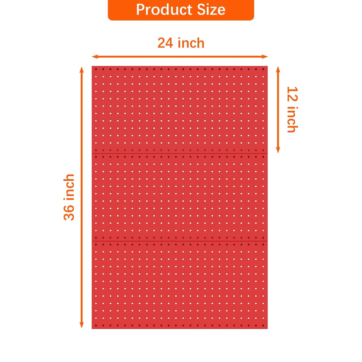 TORACK 3 PCS Metal Pegboard Panels(12x24 inch) for Wall Garage Tools Storage Pegboard System for Workbench, Modular Peg Board Tool Organizer Board Kit(Pack of 3, Red)