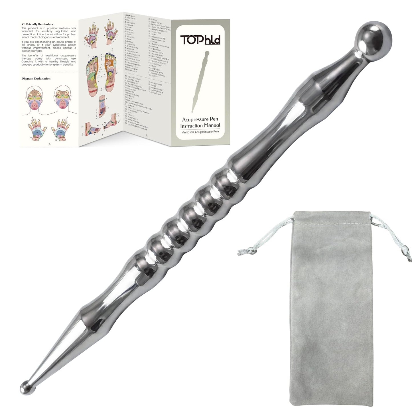 Acupuncture Pen, Premium Stainless Steel Acupressure Pen for Muscle Tension Pain Relief, Trigger Point Massage Pen Manual Reflexology Tool