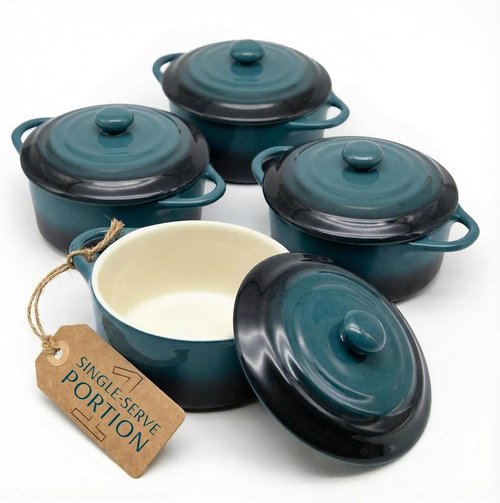 Kook Ceramic Mini Cocotte Set - Small Casserole Dishes with Lids | Oven Safe 350°F, 12 oz, Set of 4 (Stone Ombre)