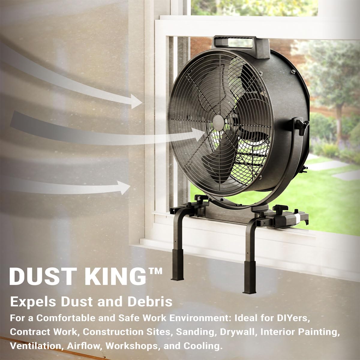 BLOTEK W58352 16-Inch Dust King High Velocity Floor, Exhaust, or Blower Fan, Black, 3-Speed, 270-Degree Adjustable Tilt, IP64 Waterproof, Ideal for Contractors and DIY in Warehouses and Factories