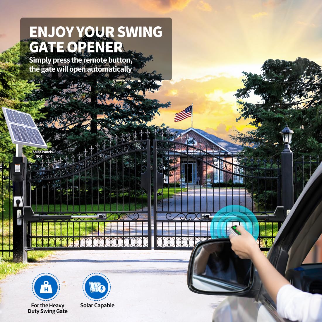 TOPENS AT1202 Automatic Gate Opener for Heavy Duty Dual Swing Gates Up to 18ft per Arm, Dual Swing Gate Operator AC Powered with Remote Control Kit Gate Motor Solar Compatible