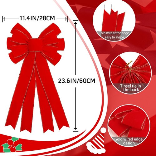 Hongsome Large Red Velvet Christmas Bows - 2 Pcs Outdoor Holiday Decorations