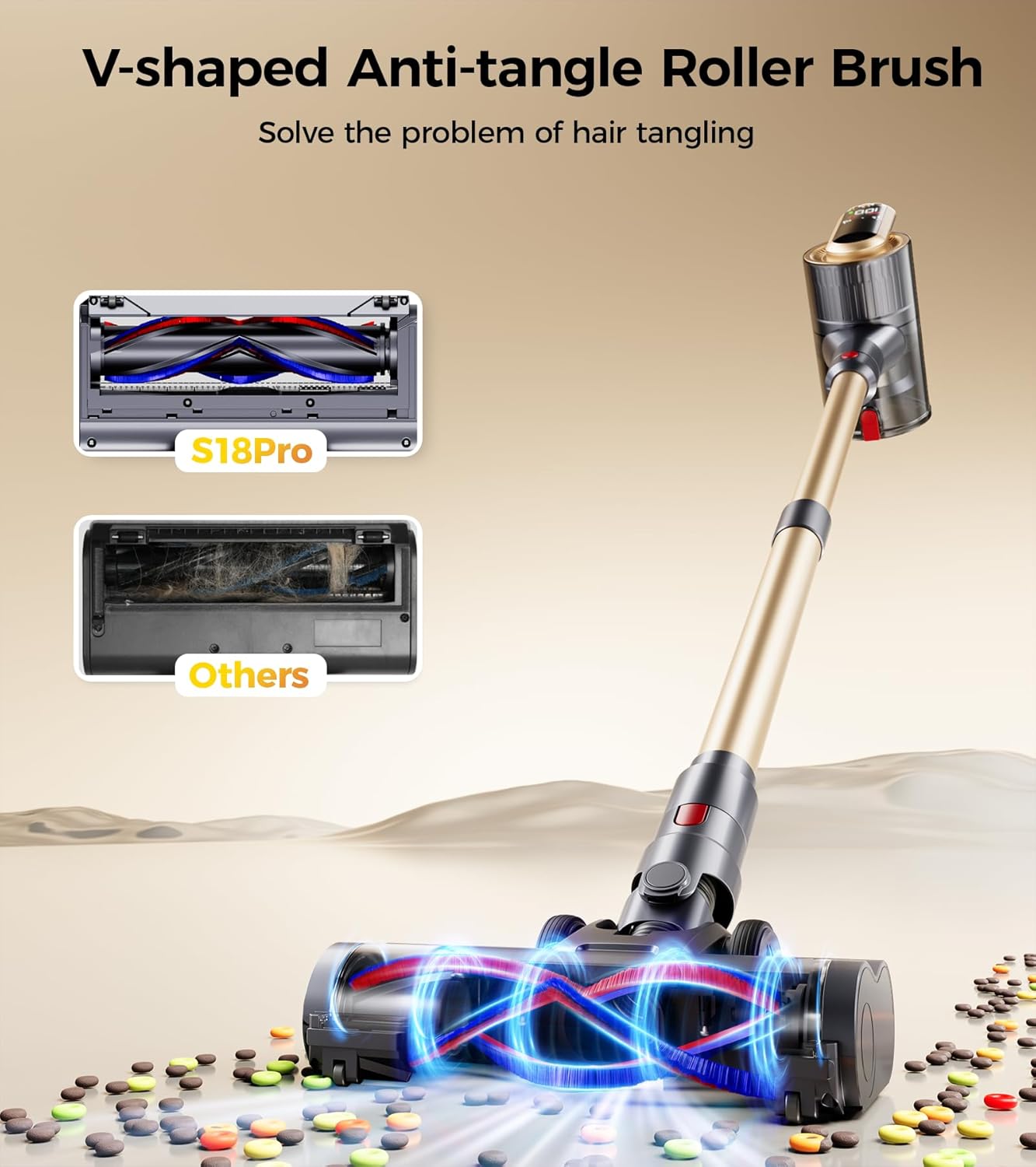 RENDOW Cordless Vacuum Cleaner - Powerful 550W, 65-Minute Runtime, LED Display | Ideal for Pet Hair & Hard Floors