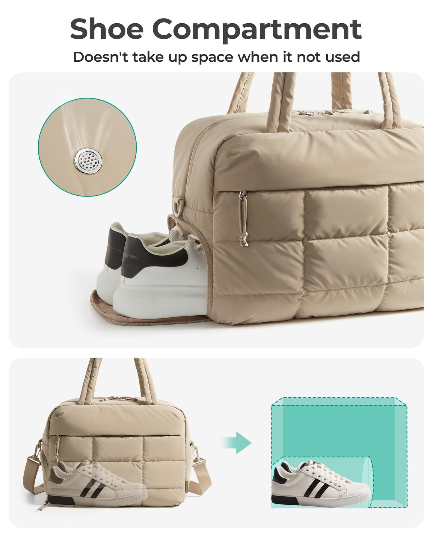 BAGSMART Gym Bag for Women, Carry on Travel Duffel Bag, Water-resistant Weekender with Shoe Compartment for Gym Travel Work, Desert, Medium
