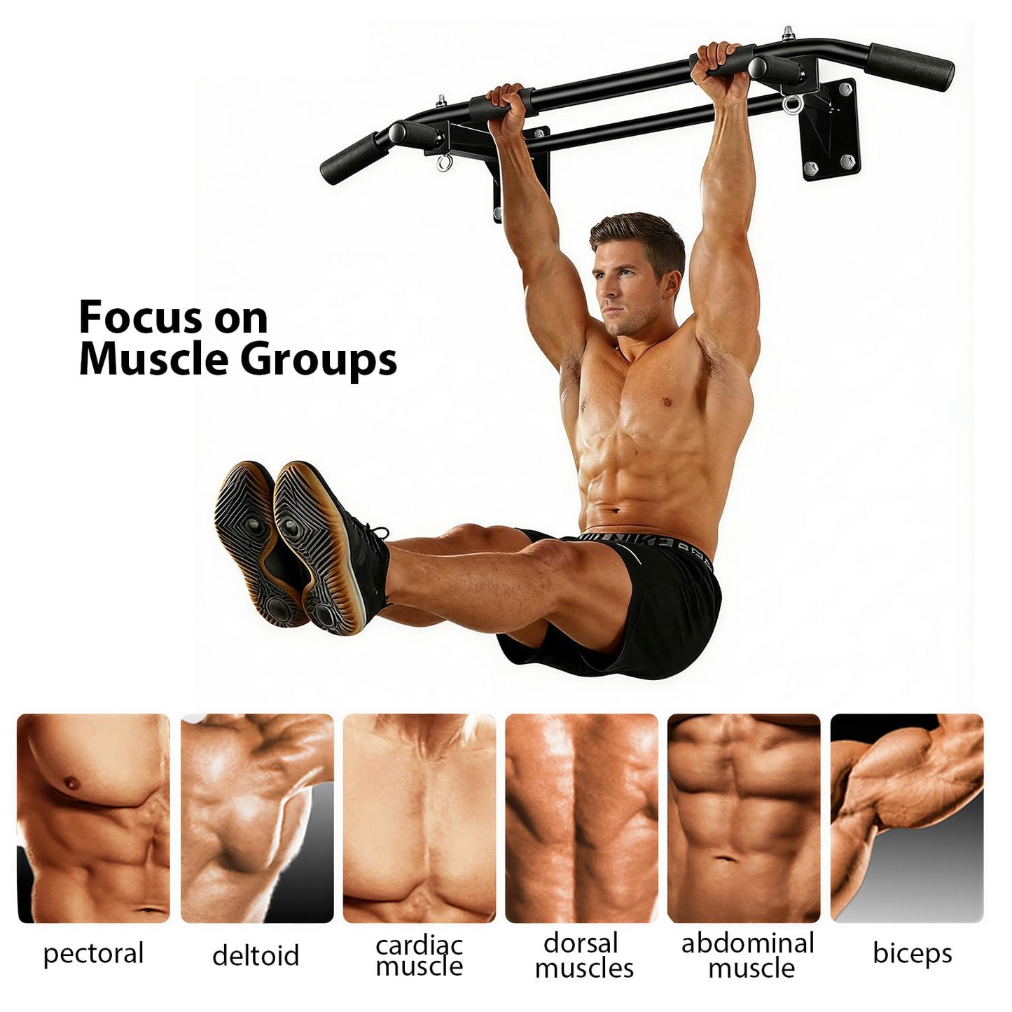 Wall Mounted Pull Up Bar – Drill Installation, Home Gym Equipment for Indoor Fitness, Chin-Up Bar for Strength Training, Spine Stretching & Inverted Workouts