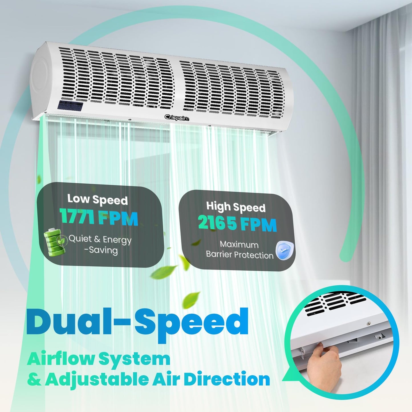 Crispaire 36-Inch White Air Curtain with Magnetic Door Switch 1527 CFM/2165 FPM Dual-Speed Adjustable Commercial Indoor Air Door Easy to Install Industrial Fan(Note: This is not an air conditioner)