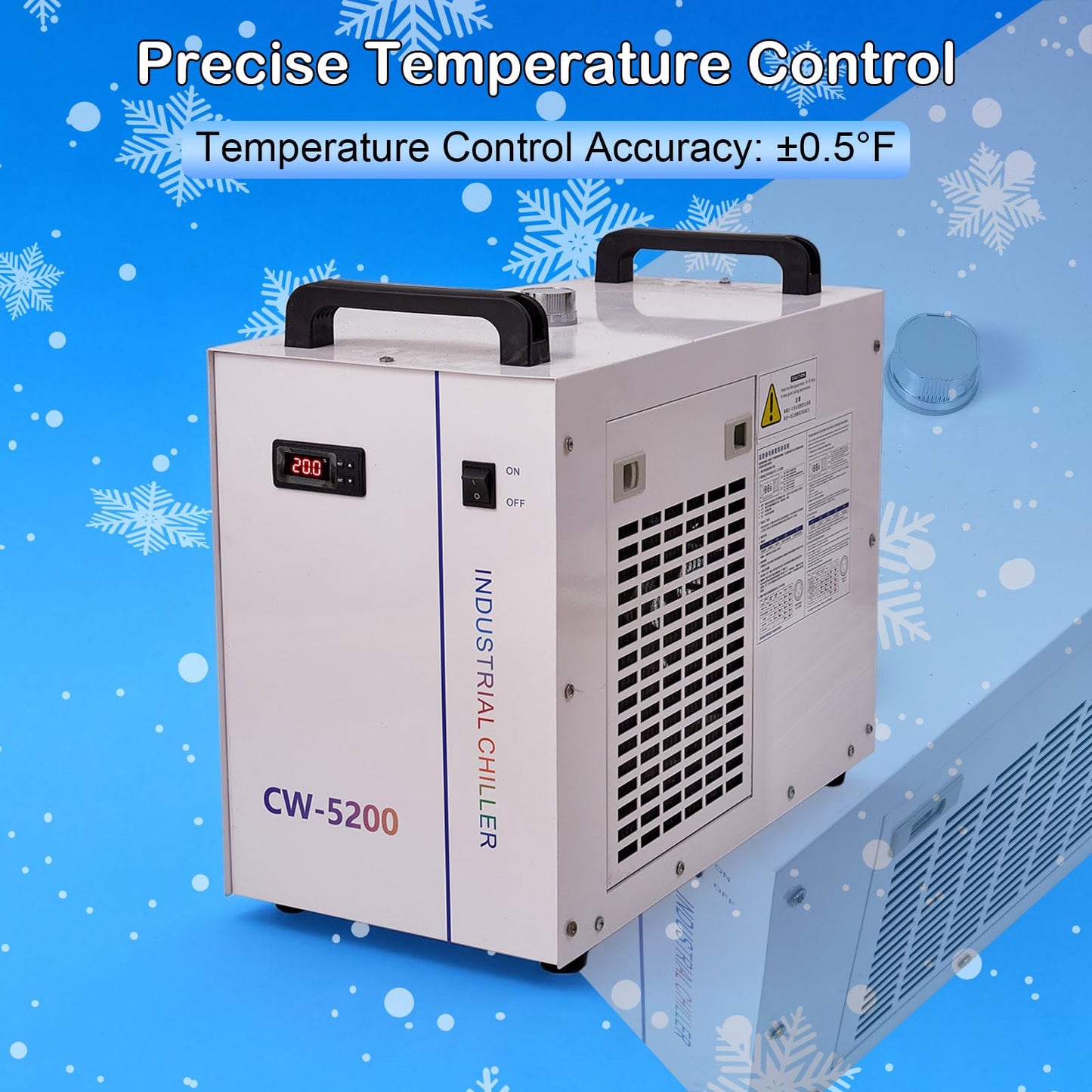 CW-5200DH Industrial Water Chiller, 6L Laser Cooling System for 60W-150W CO₂ Engraving Cutting Machines, Precise Temperature Control, High Efficiency 0.9HP