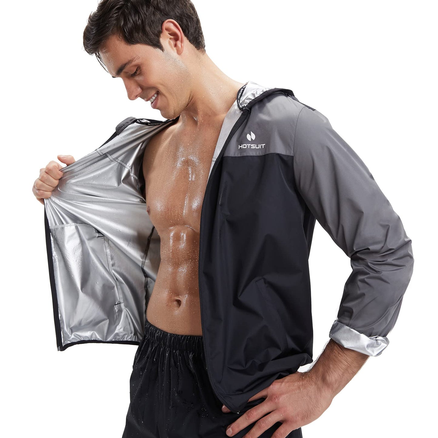 HOTSUIT Sauna Suit for Men Weight Loss Sweat Suits Gym Workout Exercise Sauna Jacket Pant Full Body, Gray, XL