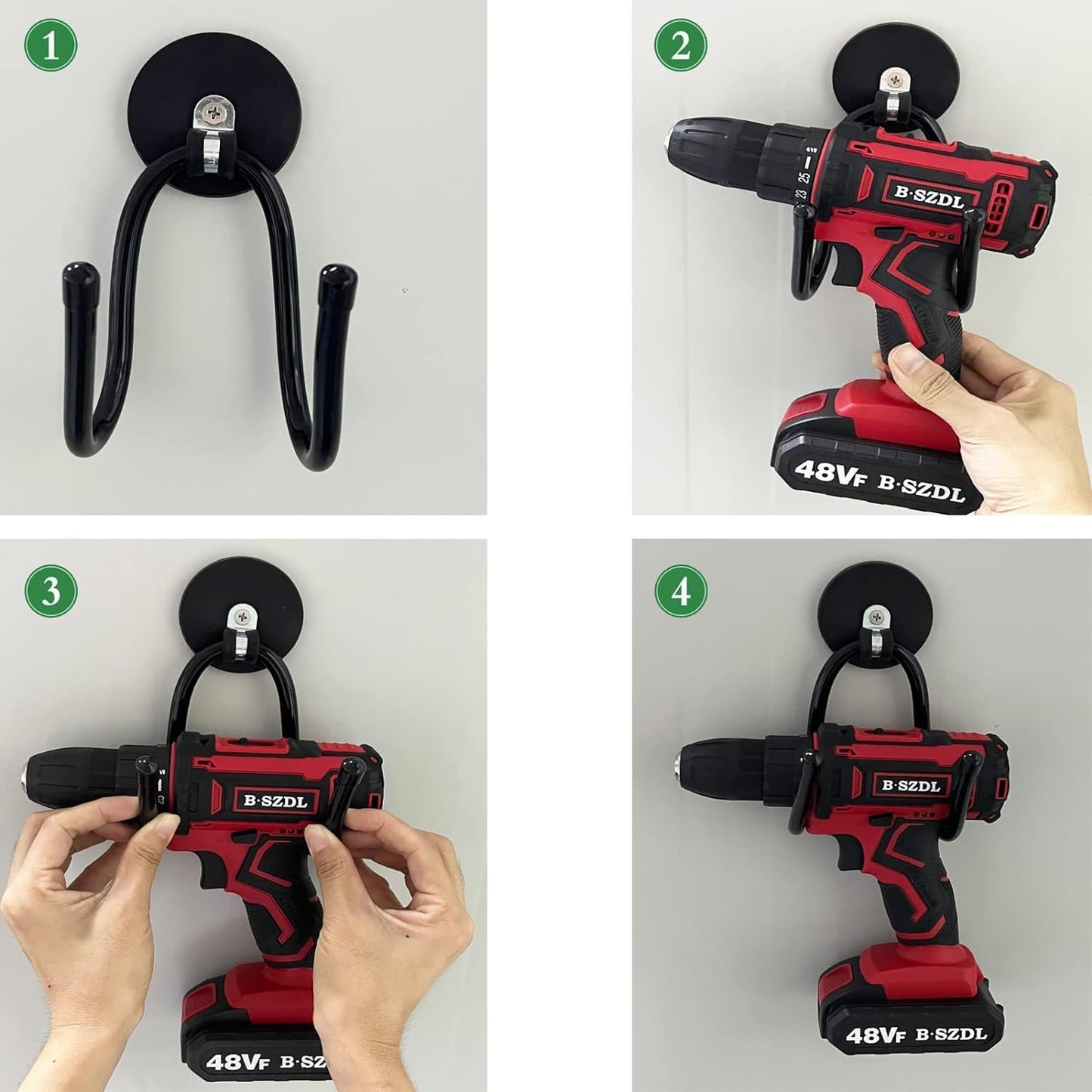 Skiennix Magnetic Hooks - Heavy Duty Power Tool Organizer Rack | 4 Pack for Garage & Workshop Storage
