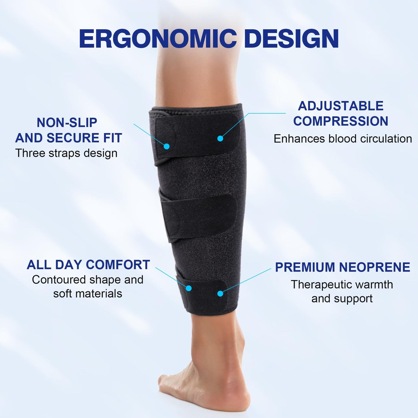 Cozyhealth Neoprene Calf Compression Brace, Adjustable Support Wrap for Muscle Strain, Shin Splints, Swelling Relief, Men and Women