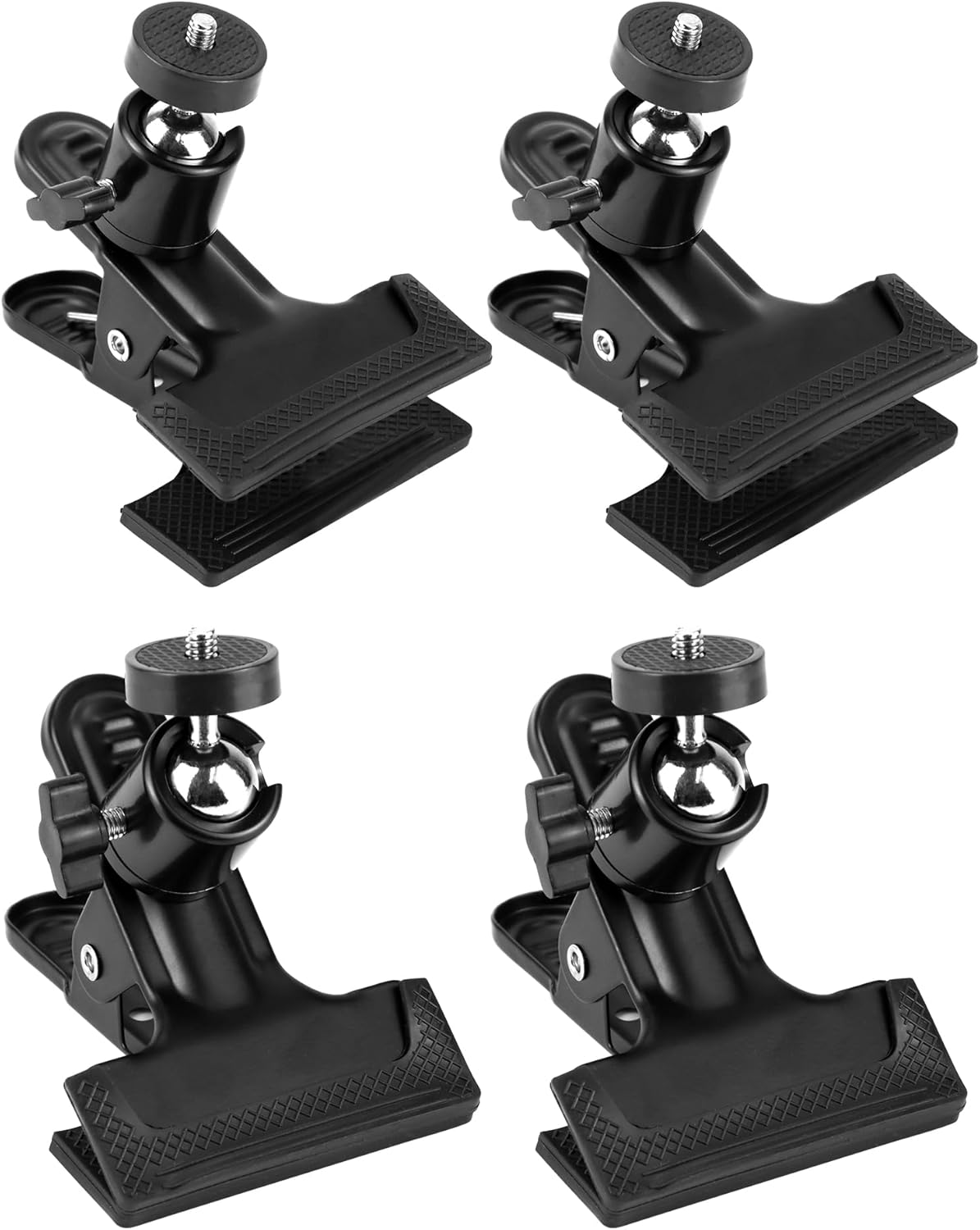 QWORK 4 Pack 360 Multifunctional Tripod Camera Clamp Flash Holder with Swivel Tripod Mini Ball Head, Black