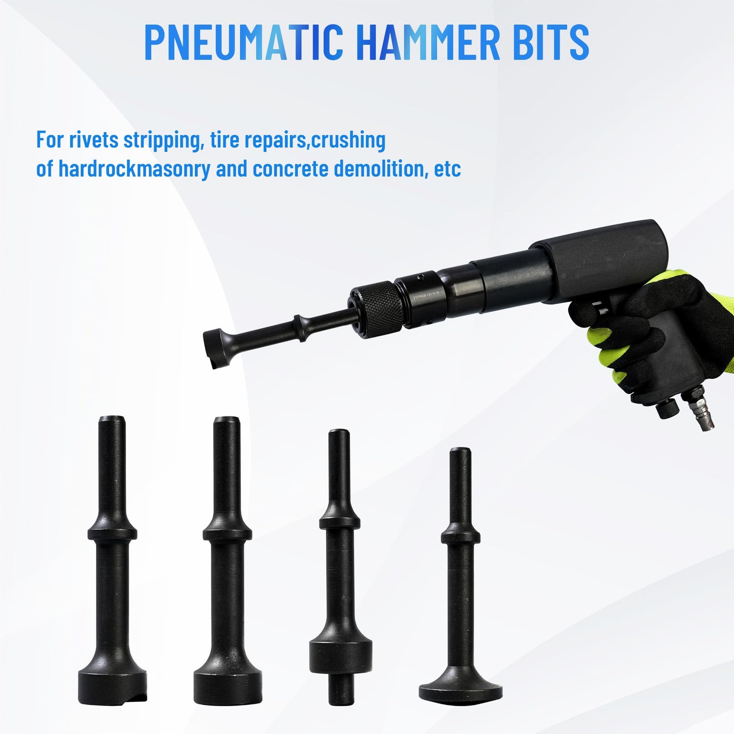 25PCS Multi-functional Pneumatic Hammer Piece Chisel Set, Air Hammer Kit, 2100 BPM Quick Change Retainer Air Hammer with Shovel Heads, Ball Joint Separator Set, Air hammer Bits (Blue)