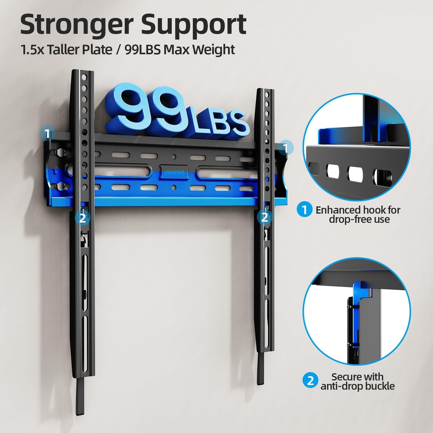 USX STAR Fixed TV Wall Mount - Ultra Slim Design for 26-60 Inch Screens | Quick Release Lock, Max VESA 400x400mm, Supports 99 lbs