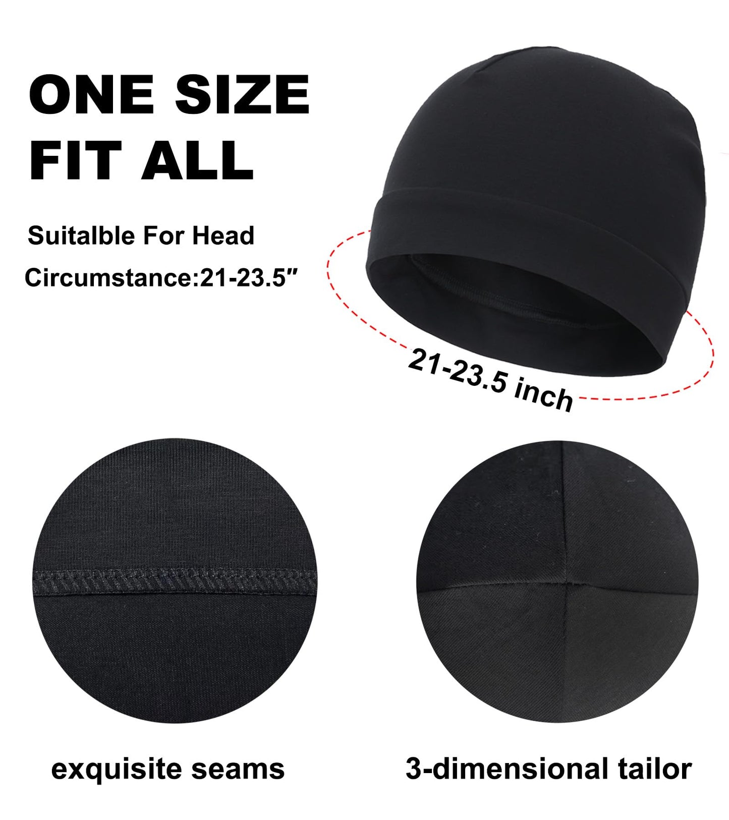 3 Pieces 100% Cotton Skull Caps Beanie for Men Women Lightweigt Night Cap Sleep Hats Breathable Helmet Liner
