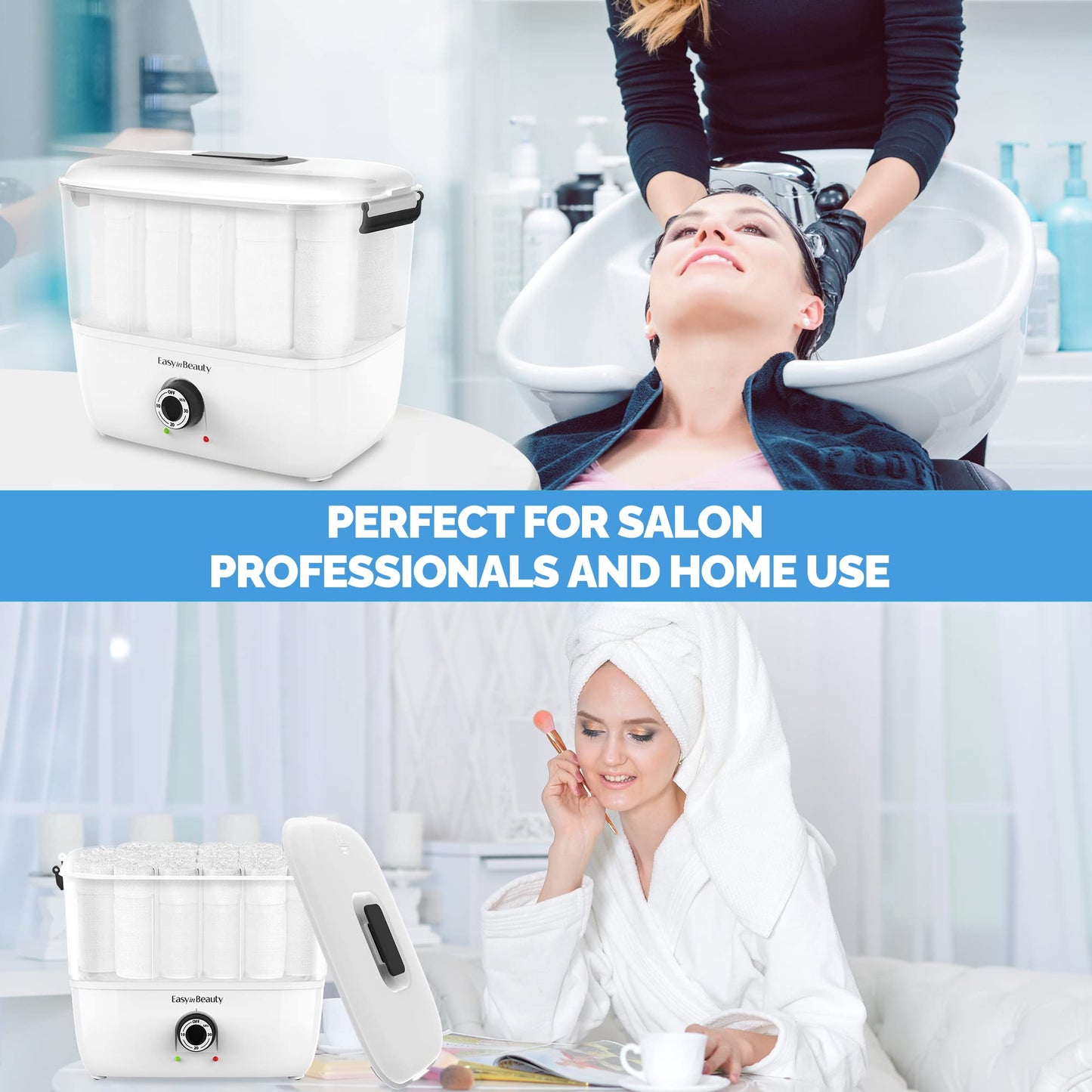 EASYINBEAUTY Hot Towel Warmers for Spa, Holds 16 Small Towels, 5L Portable Towel Steamer with Quickly Heating in 1-5 Mins, Auto Off Timer Foldable Towel Warmer for Facials, Barber, Manicures, Massage