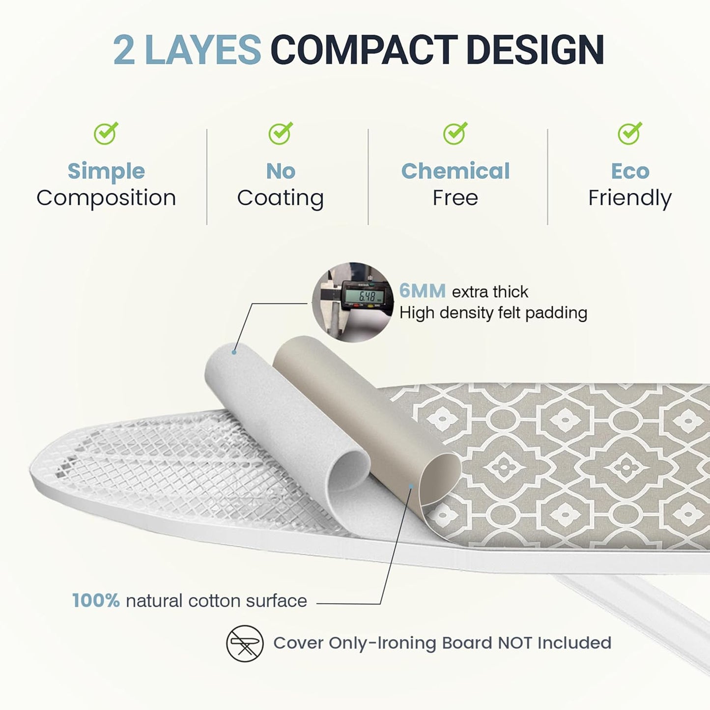 UniSimp Ironing Board Cover - Extra Thick Natural Cotton, Scorch & Stain Resistant | 15"x54" Size
