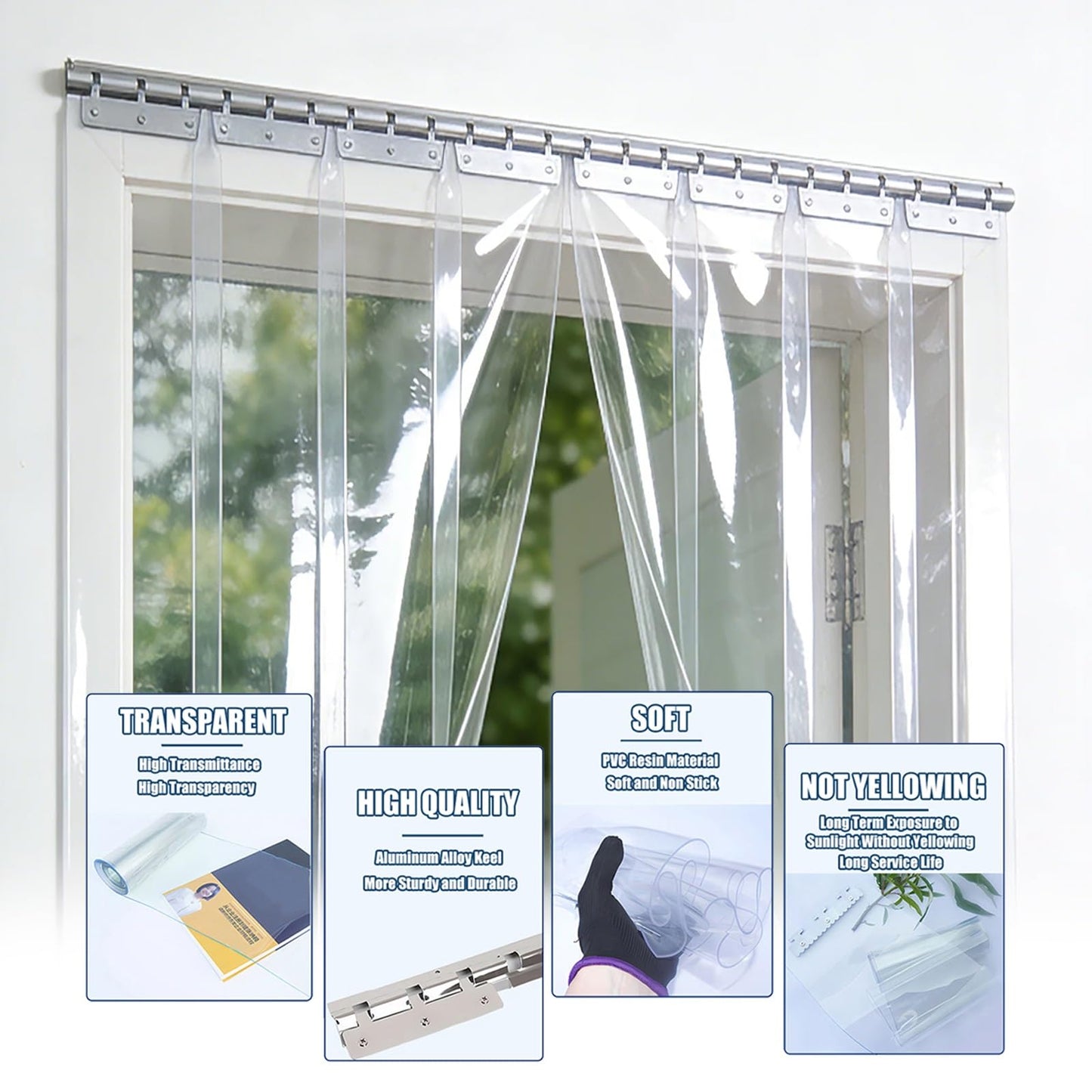 SHINGJING PVC Curtain Door Strip,Transparent PVC Strip Curtain Door Kit,Soft Flexible Vinyl Plastic for Industrial Doorway Freezer Room,Waterproof Windproof(W75xH290cm/W29.53xH114.17in)