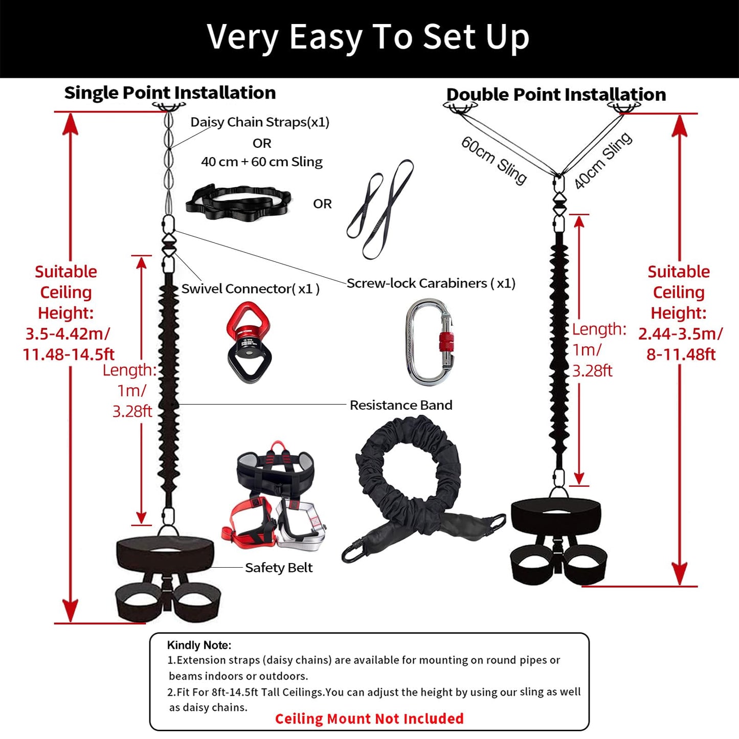 PRIOR FITNESS Bungee Fitness Set, Professional 4D Flying Exercise Bungee Kit with Rigging Hardware Heavy Duty Bungee Dance Rope Sturdy Antigravity Bungee Workout Equipment for Home Gym Studio XXXL