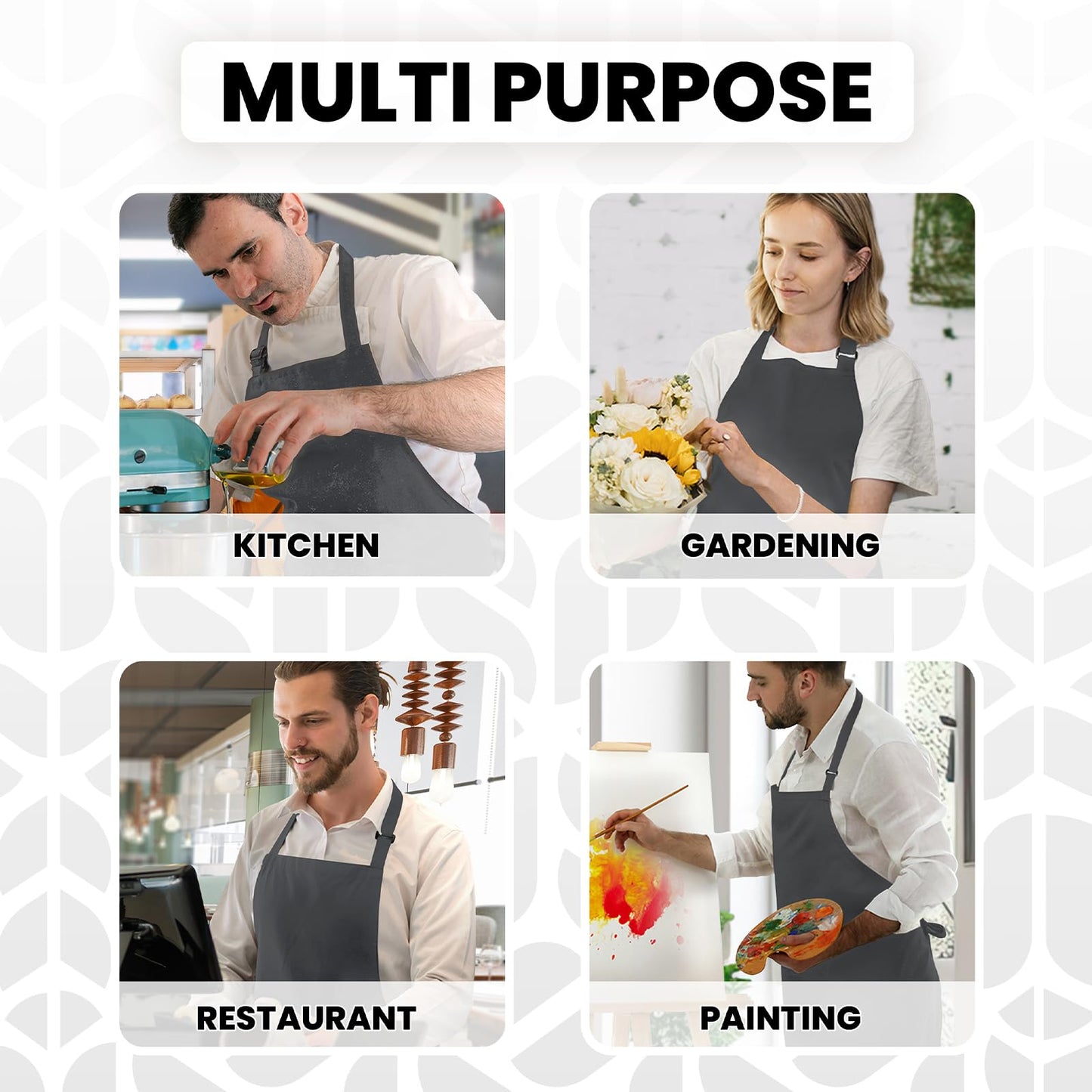 Adjustable Bib Apron 100% Polyester Kitchen Aprons Waterdrop Resistant Aprons with Adjustable Strap, Pockets & Long Ties