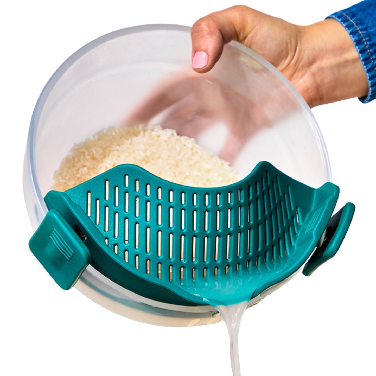 Anyday Silicone Clip On Strainer for Pots and Pans & Glass Dishes | Pot Strainer Silicone, Universal Clip On Pasta Strainer for Meat, Rice, & Vegetables (Kale)