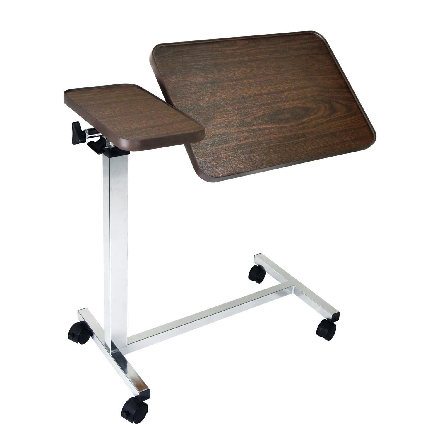 Vaunn Medical Pneumatic Adjustable Tilt Overbed Bedside Table with Wheels for Hospital and Home Use