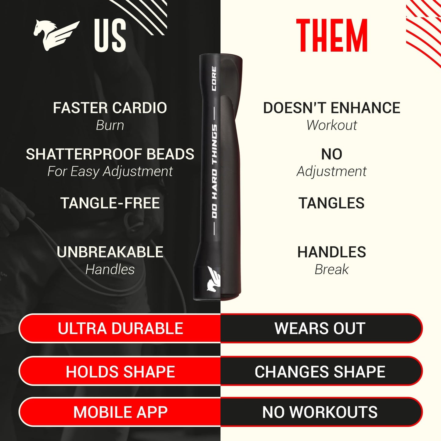 Elite Jumps 'Do Hard Things' 1" Beaded Jump Rope for Kids & Adults - Adjustable Length Fitness & Cardio Training - Durable Freestyle Skipping Rope with 8" Grip Handles - Black