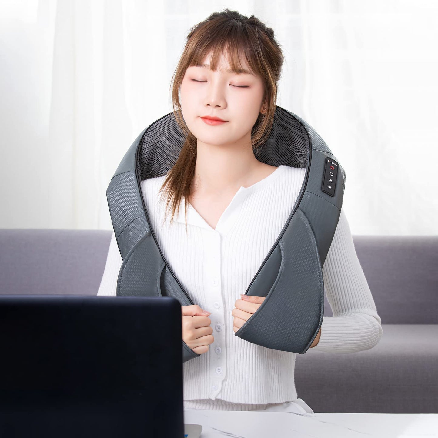 TRIDUCNA Shiatsu Neck Back and Shoulder Massager with Heat - Electric Deep Tissue 3D Kneading Massage Pillow for Lower Back, Calf, Legs, Full Body Muscle Relaxation, Home, Office, and Car Use