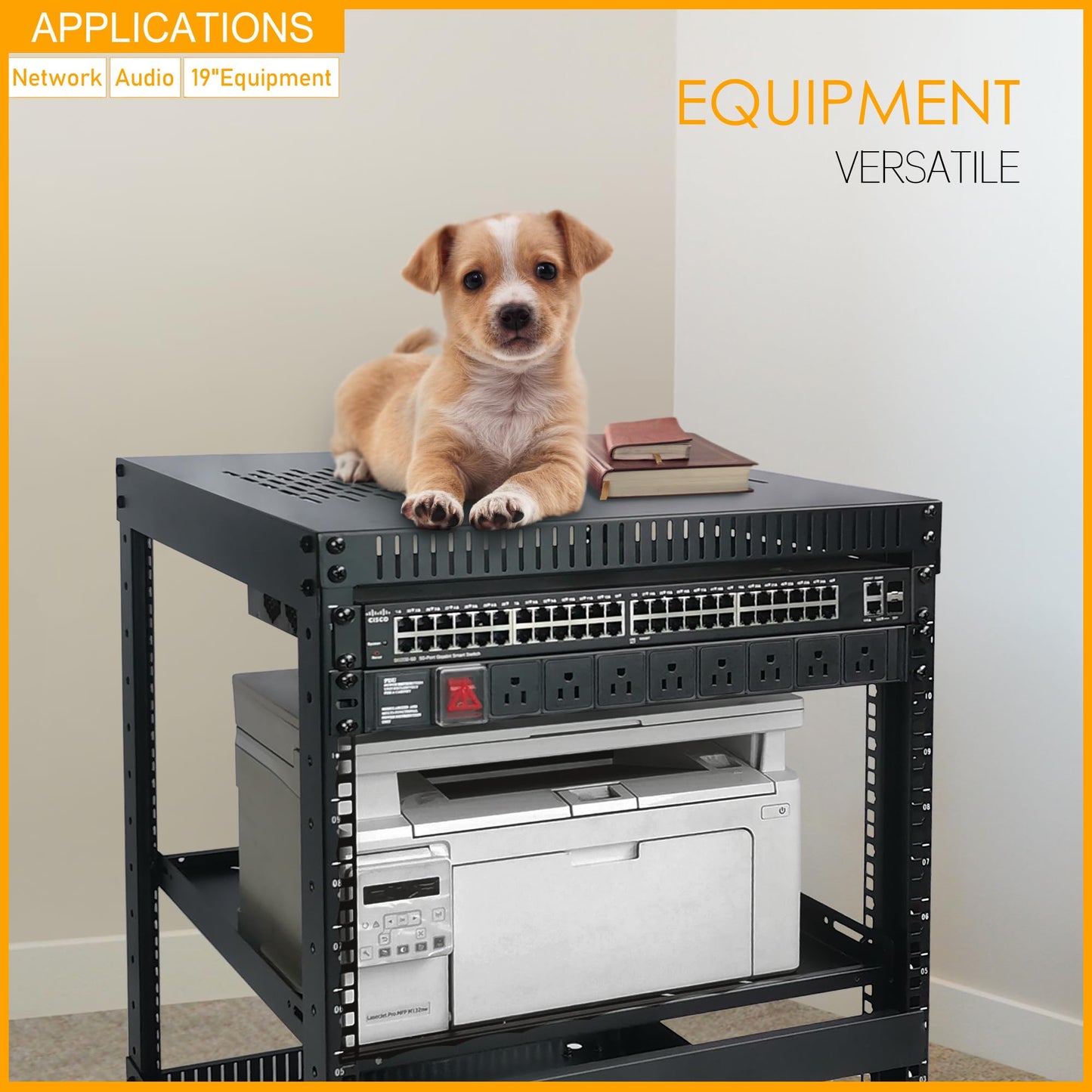 RIVECO 25U Network Rack with Reinforced Top Cover - 4 Post Floor Rack on Wheels Including Rack Mount Power Strip & 2PCS 1U Rack Shelves & 12" Rack Shelves 2 PCS