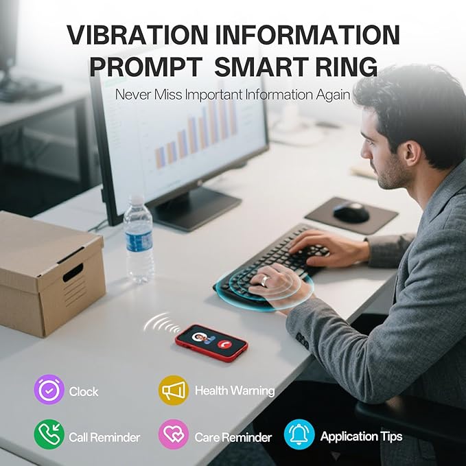 Smart Ring with Vibration Alerts, Health Tracker Ring with Body Temperature Monitor, Heart Rate, Sleep & Fitness Tracking, Waterproof Activity Ring for Men & Women, No App Fees (Silver, 9#)