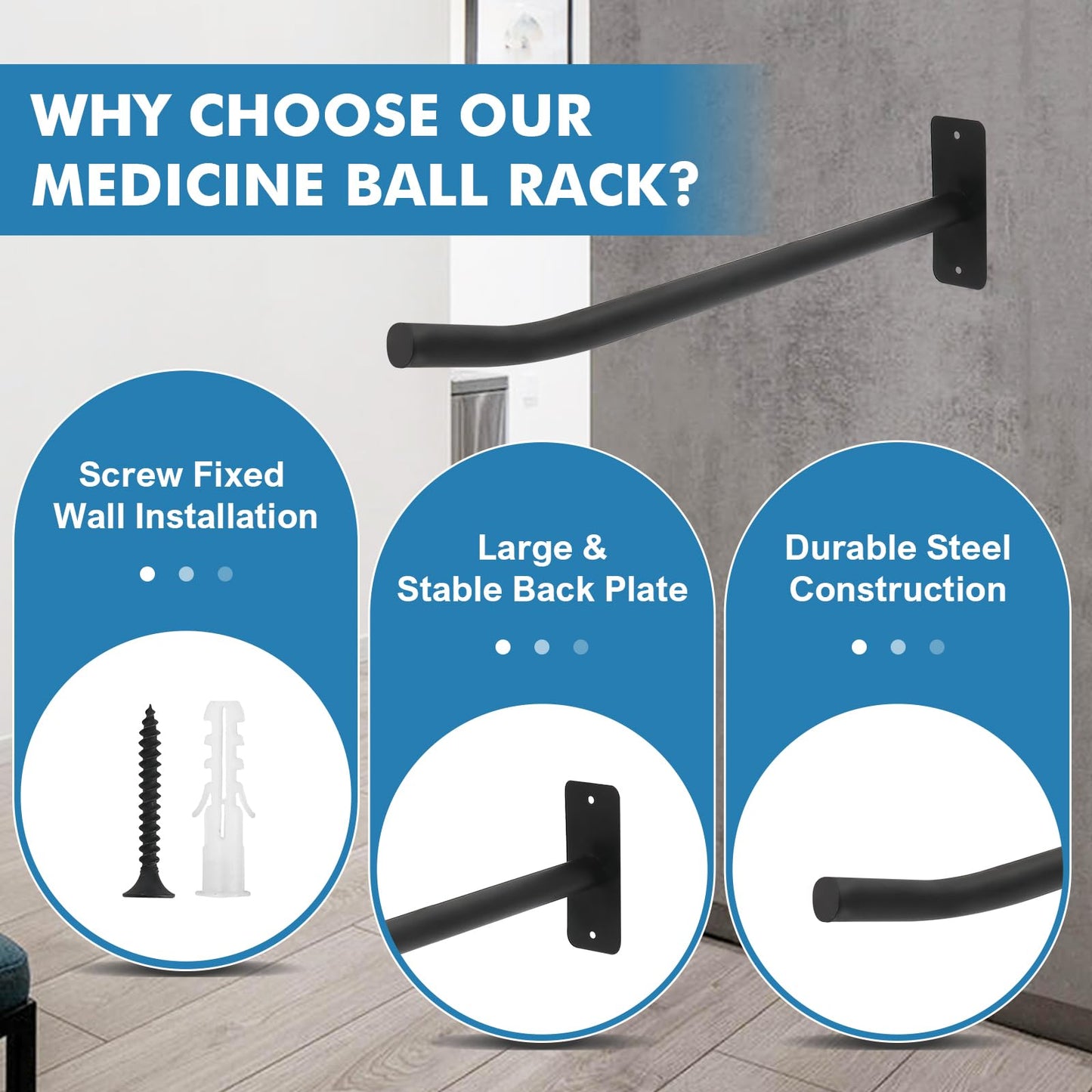 Medicine Ball Rack, 2 Pairs Yoga Ball Racks, Exercise Ball Wall Holder, Fitness Ball Wall Rack for Gym, Garage Ladder Wall Mount, Metal Storage Wall Rack for Basketballs, Volleyballs