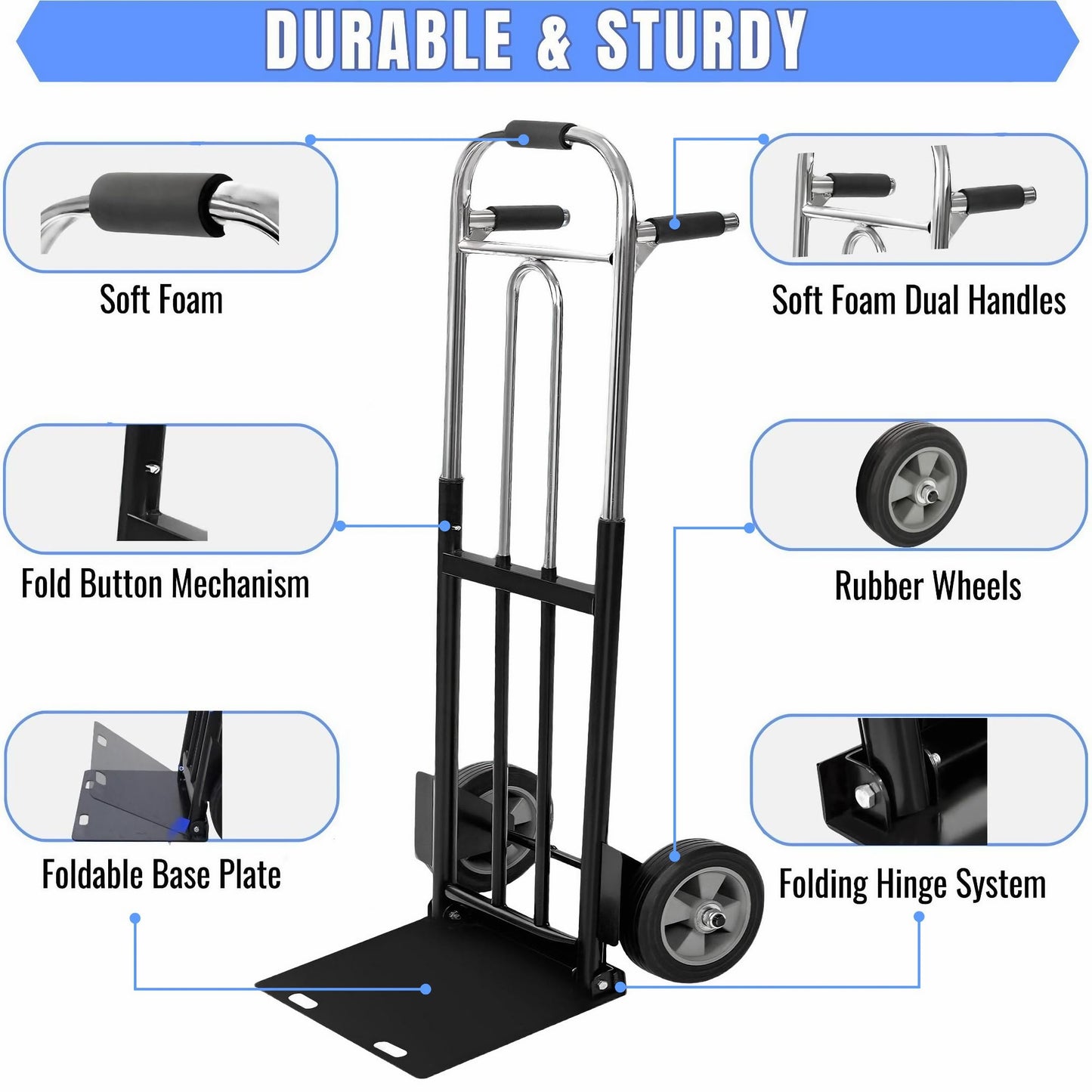 IRONPOW Folding Hand Truck Dolly - 600 LB Capacity, Heavy-Duty Wheels and Compact Design for Moving Heavy Loads in Warehouses, Offices, Homes, and Shopping