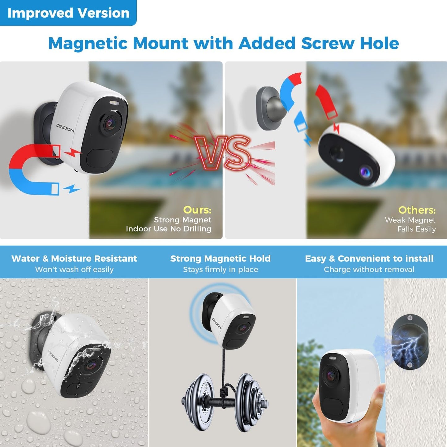 Generic 2K 4MP IP65 Setup Outdoor Camera Wireless with Magnetic Mount, Battery-Powered Camera for Home Security