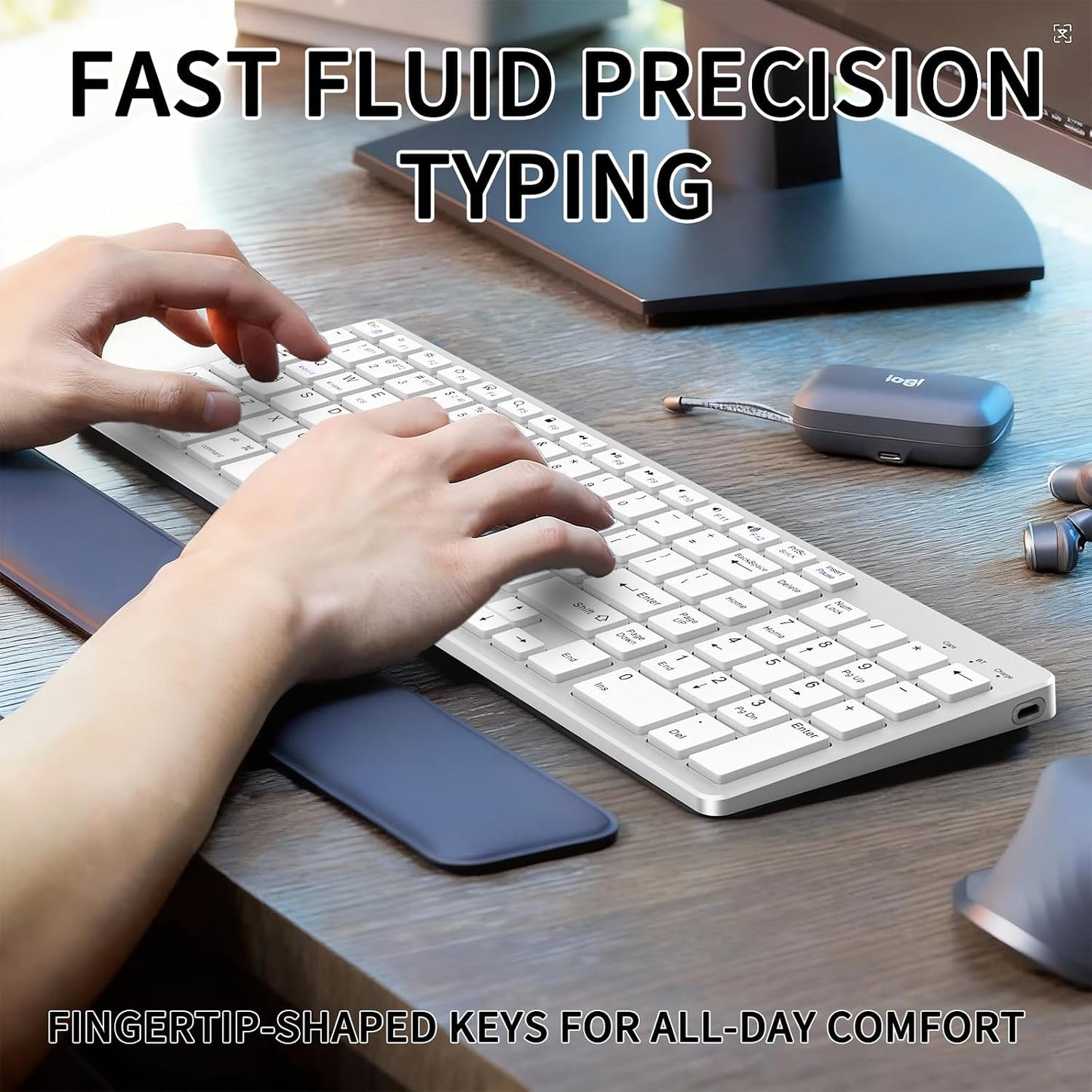 JKSML 102 2.4 12 Programmable Wireless Keyboard with Keys, Bluetooth and GHz Wireless, Low Profile, Number Pad, Fluid