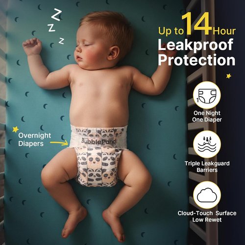 BubblePanda Overnight Diapers - Nighttime Protection with Dual Absorbent Core | Size 3, 76 Count