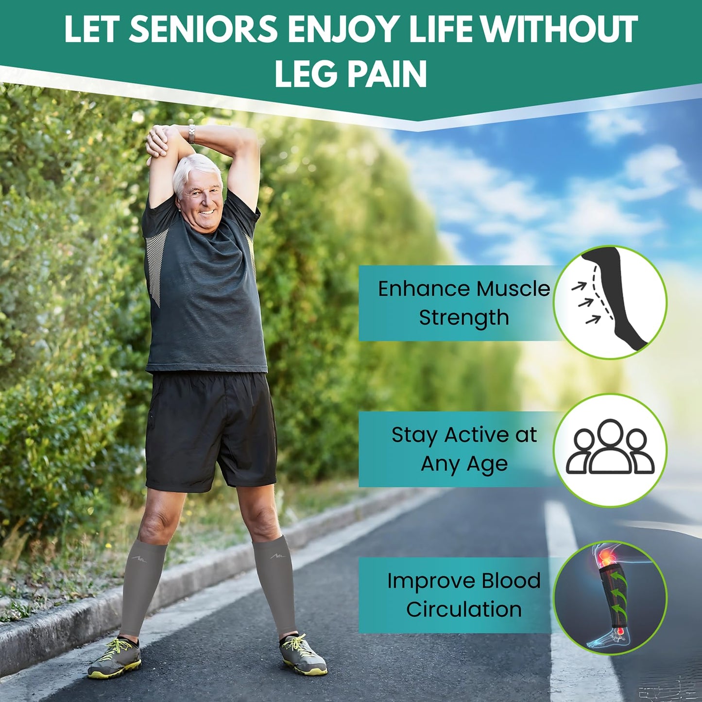 NEWZILL Calf Compression Sleeve for Men & Women | Footless Compression Socks for Shin Splint Relief, Varicose Veins | Leg Sleeve for Running, Travel, Nursing, Fitness (Black/White/Grey 3Pairs S/M)