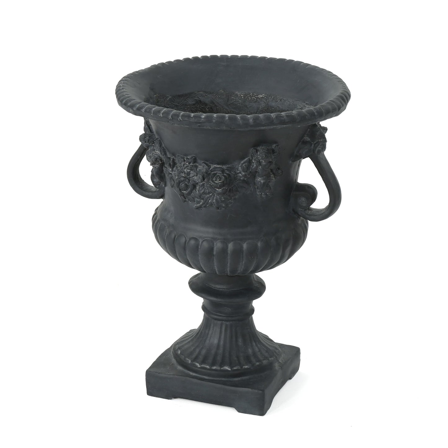 Gubaiao Antique Black Magnesium Oxide Urn Planter, Elegant Decorative Outdoor Garden Patio or Indoor Vase, Ready to Use, 17.3L x 17.3W x 24H Inches