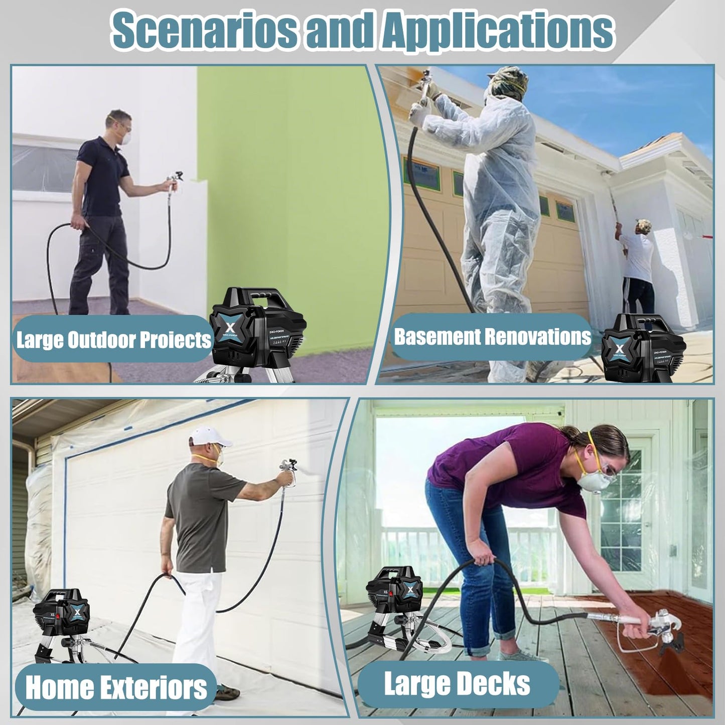 2900PSI Airless Paint Sprayer, 650W 7/8HP High Efficiency Airless Sprayer,0.24GPM Electric Paint Sprayer with Rod & Kits, Indoor/Outdoor DIY to Industrial Spraying (Black)