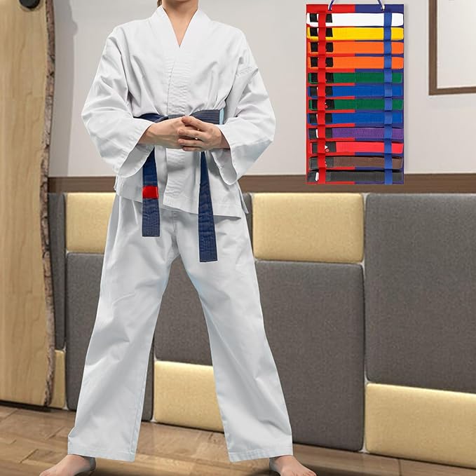 JUXYES Wall Hanging Martial Arts Belts Organizer for 12 Belts, Portable Karate Belt Display Holder, Lightweight Hanging Taekwondo Belt Display Holder for Martial Arts Learner