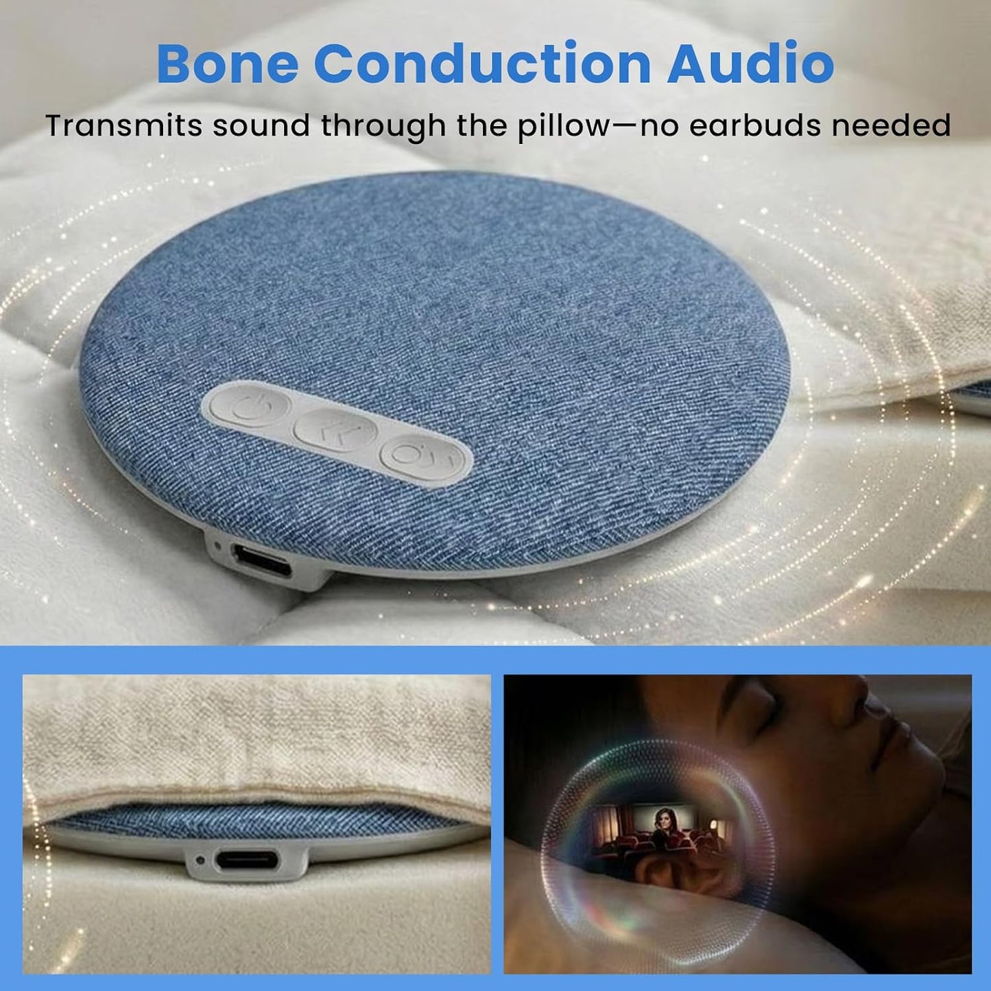 Sleeping,2026 5.3, 30/60 (1PC) SakerPlus Pillow Speaker for Bone Conduction Pillow Speaker with Bluetooth Min Timer