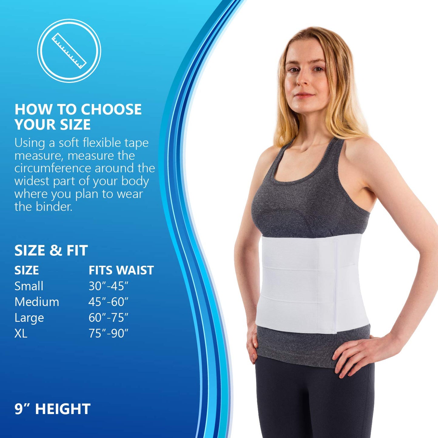 NYOrtho Abdominal Binder for Women - Soft Belly Wrap for Post-Surgery Recovery, Swelling, Hernia & Core Support - Plush, Adjustable, Latex-Free Compression Belt - 3 Panel 9" High - Small 30"-45"