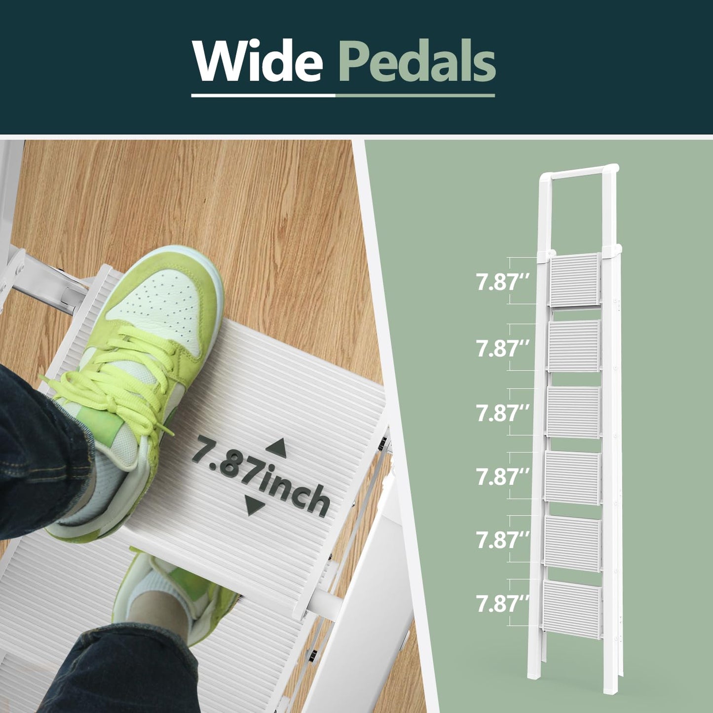 WOA WOA 6 Step Ladder, Lightweight Folding ladders with Wide Pedals, Slim Stepladder for Narrow Spaces, Tall Ladder for High Ceilings with Handrails, Kitchen Aluminum Ladder 300lbs - White