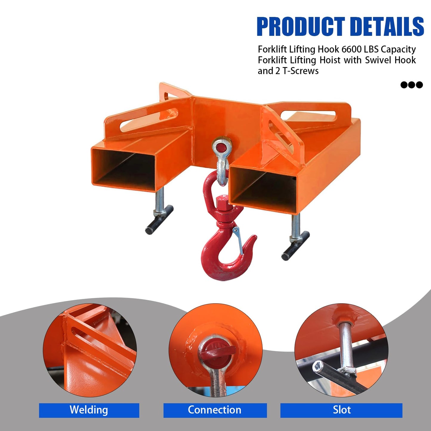 FAYUWUOX 3T/6600LBS Forklift Mobile Crane, Truss Jib Boom Hoist with 2 Hooks, Heavy Duty Forklift Extension Attachment